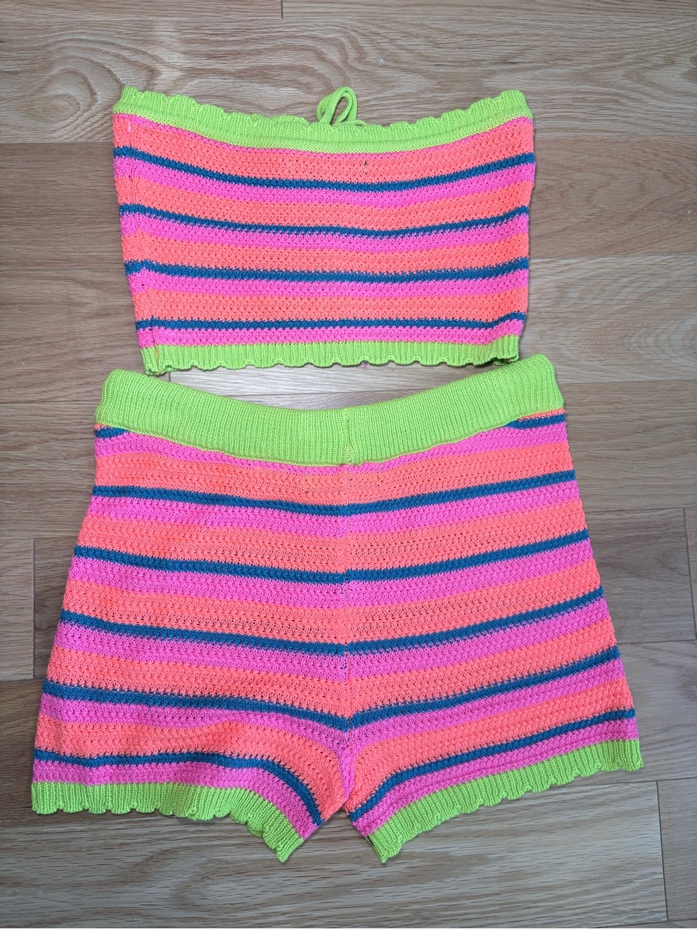 Almost Famous Neon Crochet Knit Tube Top & Shorts Set | Y2K Festival Co-Ord - Picture 2 of 3